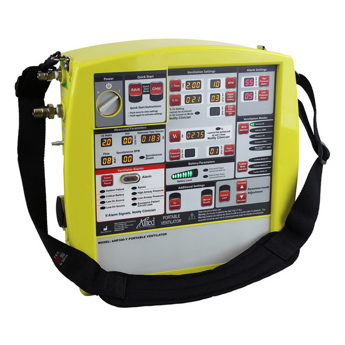 Allied Healthcare Products-Allied Healthcare AHP300™ Transport Ventilator without Compressor, Yellow-MedTech-1