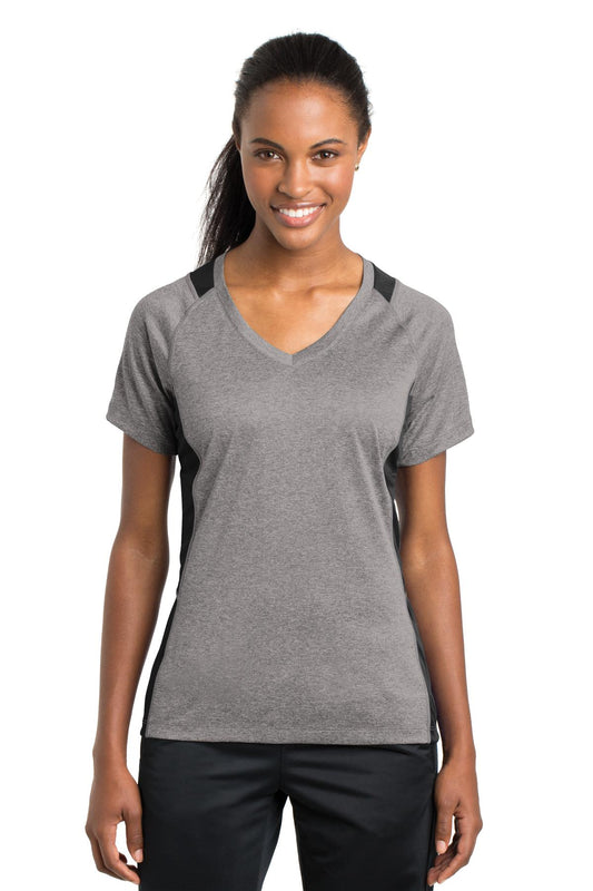 Sport-Tek- Sport-Tek® Women's Heather Colorblock Contender™ V-Neck Tee. LST361-Medtech- 1