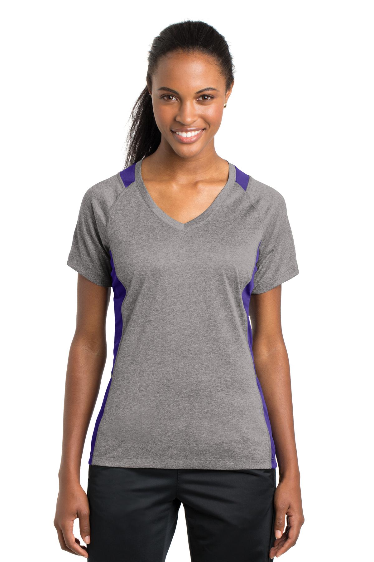 Sport-Tek- Sport-Tek® Women's Heather Colorblock Contender™ V-Neck Tee. LST361-Medtech- 4