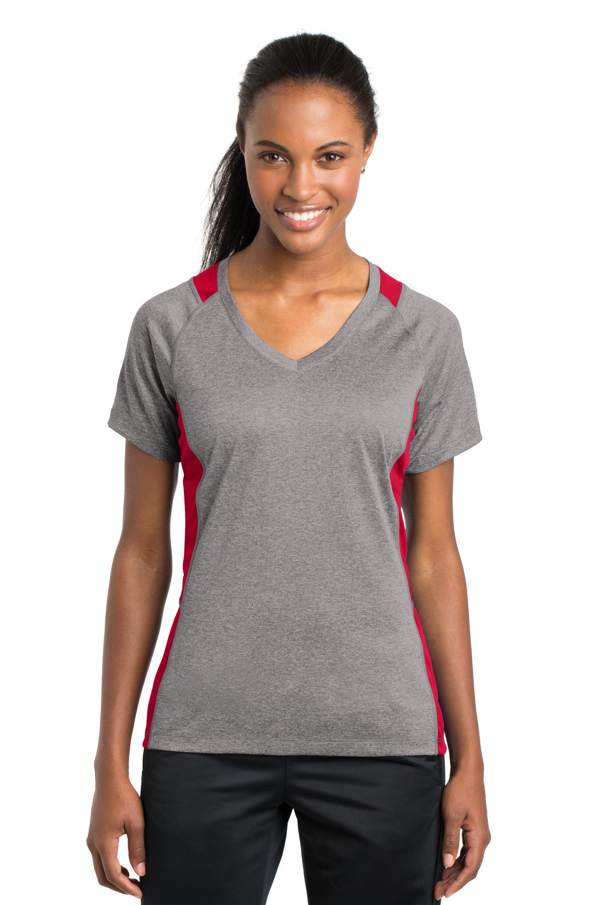 Sport-Tek- Sport-Tek® Women's Heather Colorblock Contender™ V-Neck Tee. LST361-Medtech- 6