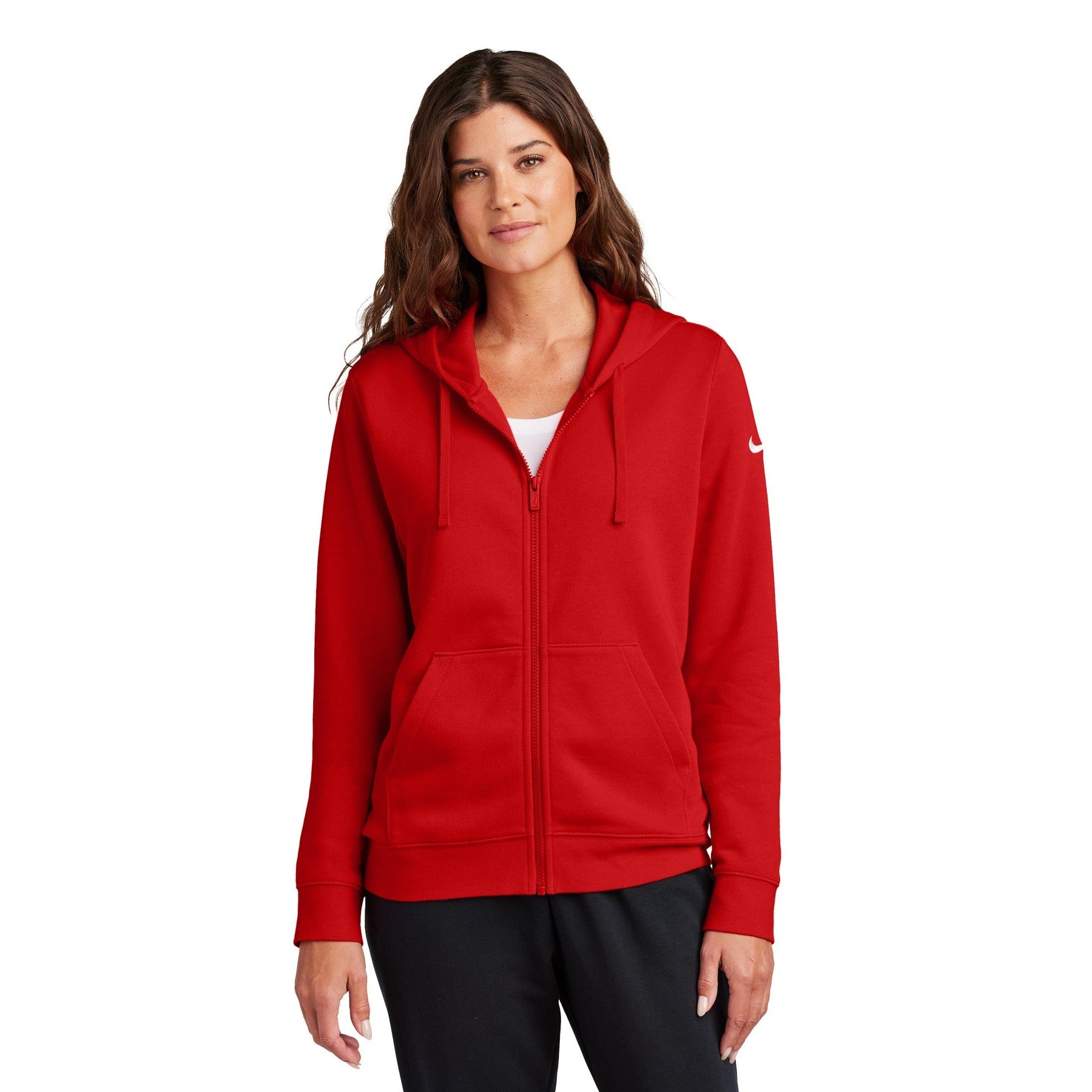 Nike-Nike Women's Club Fleece Sleeve Swoosh Full-Zip Hoodie NKFD9890-MedTech-5