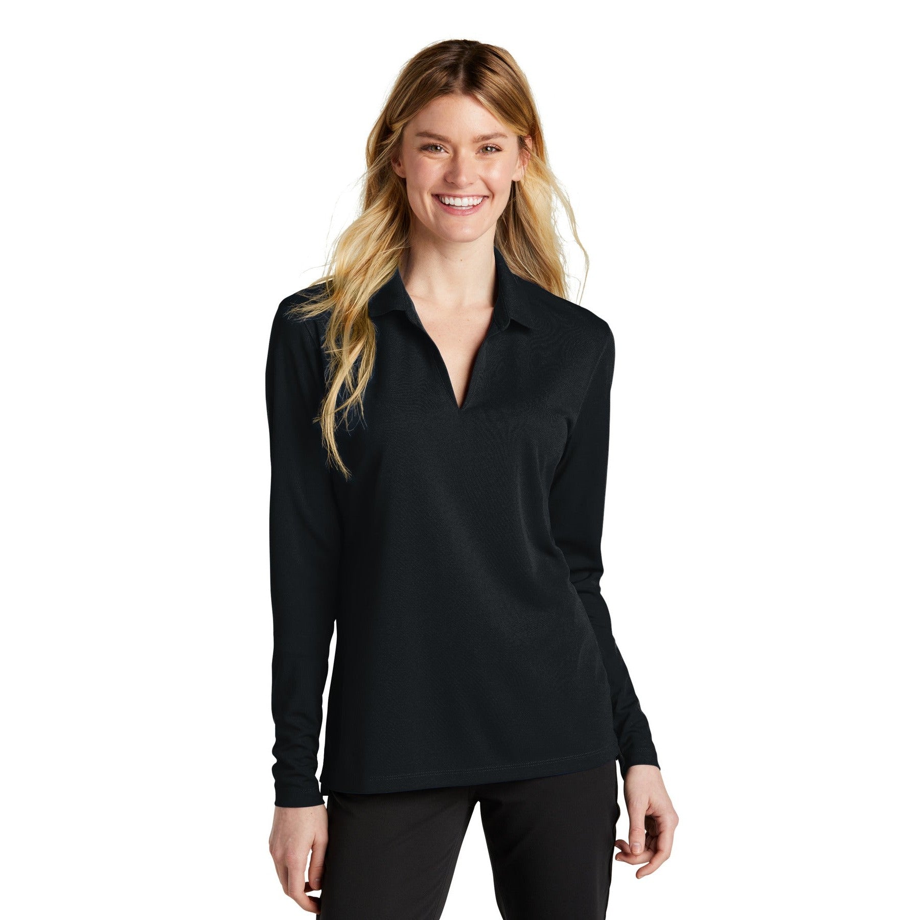 Nike-Nike Women's Dri-FIT Micro Pique 2.0 Long Sleeve Polo NKDC2105-MedTech-2