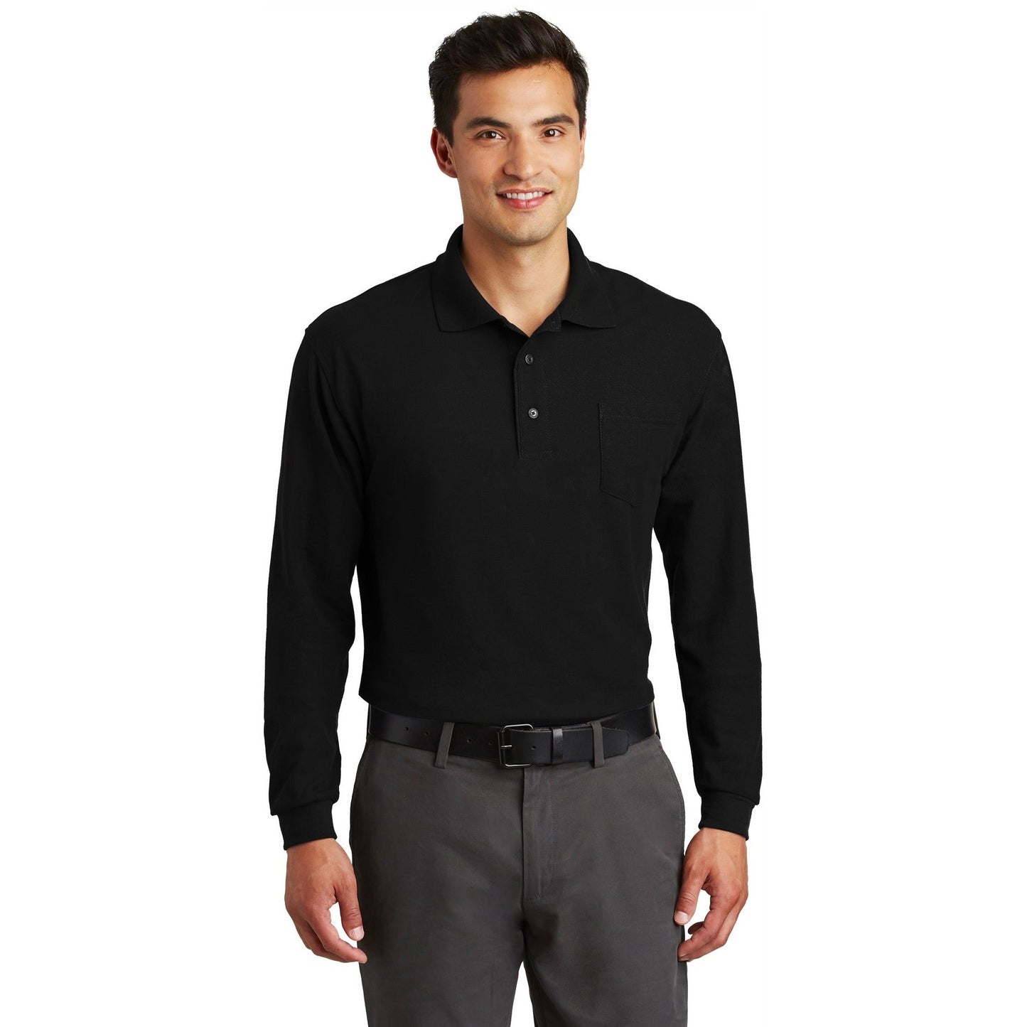 Port Authority-Port Authority® Long Sleeve Silk Touch™ Polo with Pocket. K500LSP-MedTech-1