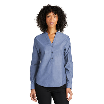 Port Authority-Port Authority® Women's Long Sleeve Chambray Easy Care Shirt LW382-MedTech-3