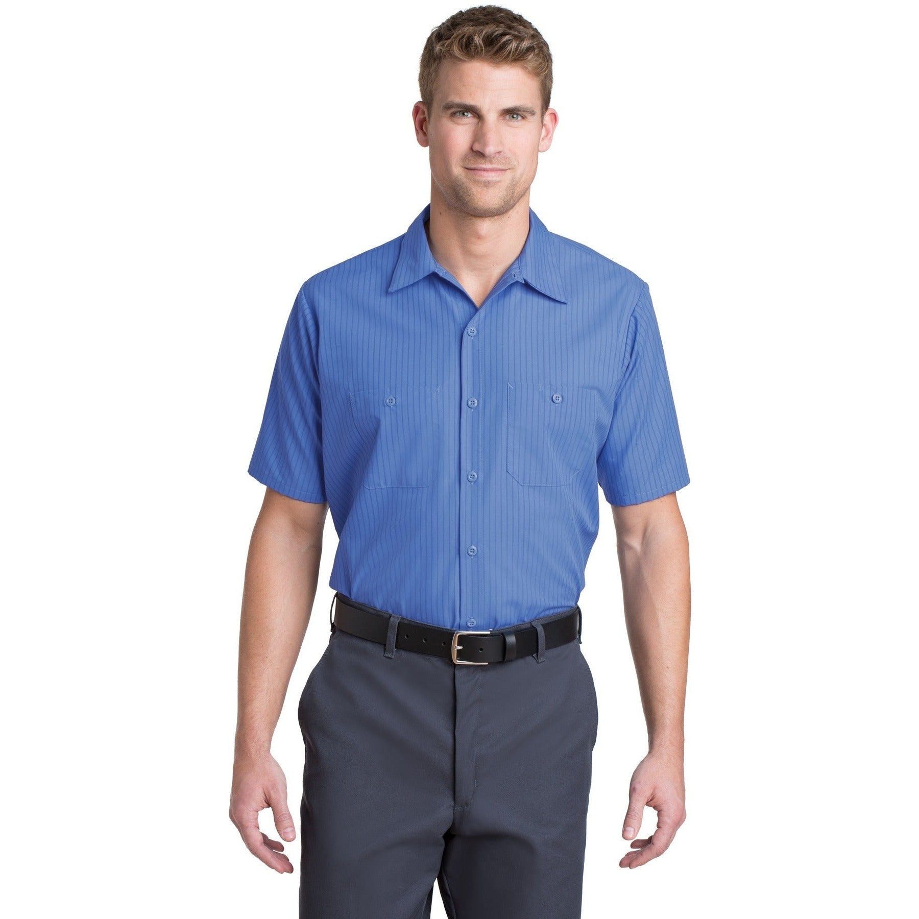 Red Kap-Red Kap® Short Sleeve Striped Industrial Work Shirt. CS20-MedTech-3
