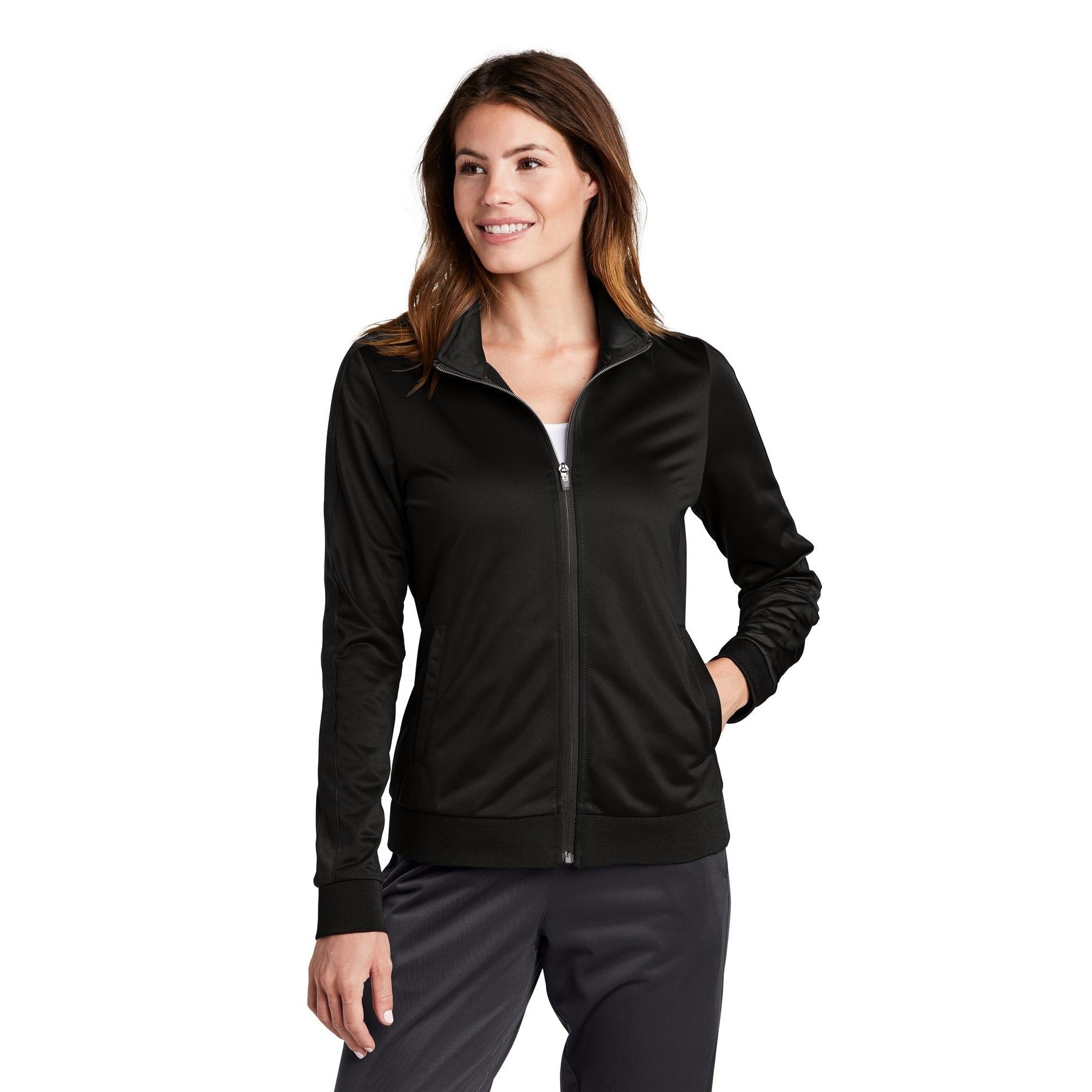 Sport-Tek-Sport-Tek ® Ladies Tricot Sleeve Stripe Track Jacket. LST94-MedTech-1