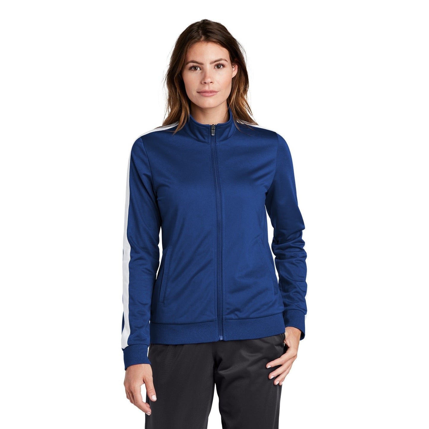 Sport-Tek-Sport-Tek ® Ladies Tricot Sleeve Stripe Track Jacket. LST94-MedTech-5