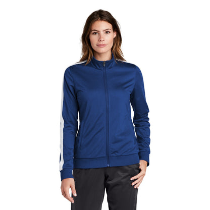 Sport-Tek-Sport-Tek ® Ladies Tricot Sleeve Stripe Track Jacket. LST94-MedTech-5