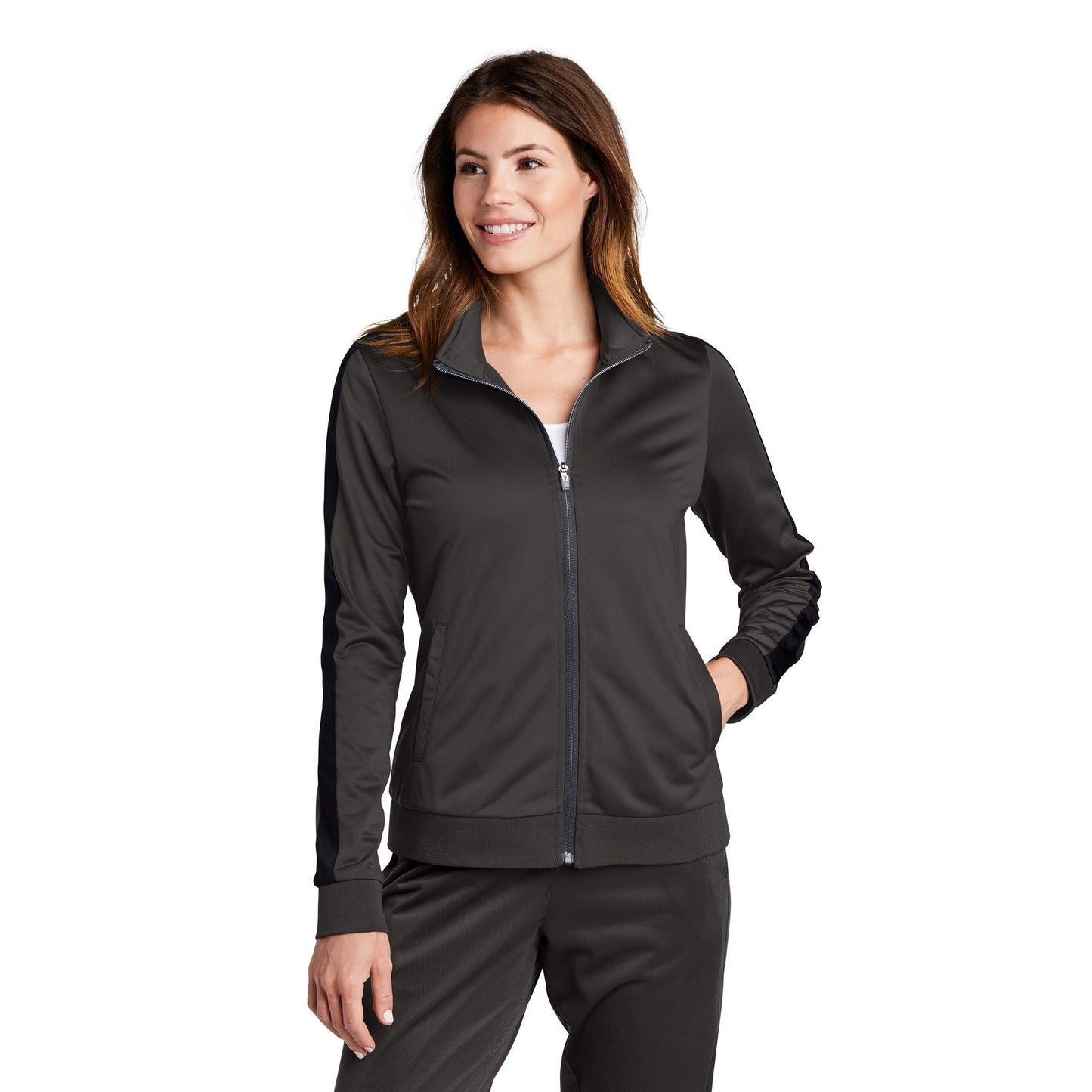 Sport-Tek-Sport-Tek ® Ladies Tricot Sleeve Stripe Track Jacket. LST94-MedTech-3