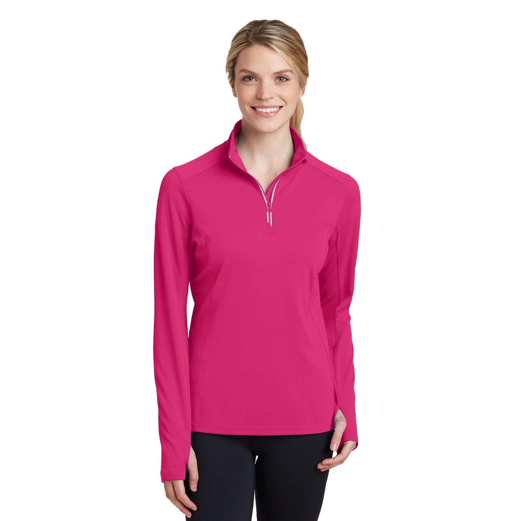 Sport-Tek-Sport-Tek® Women's Sport-Wick® Textured 1/4-Zip Pullover. LST860-MedTech-4