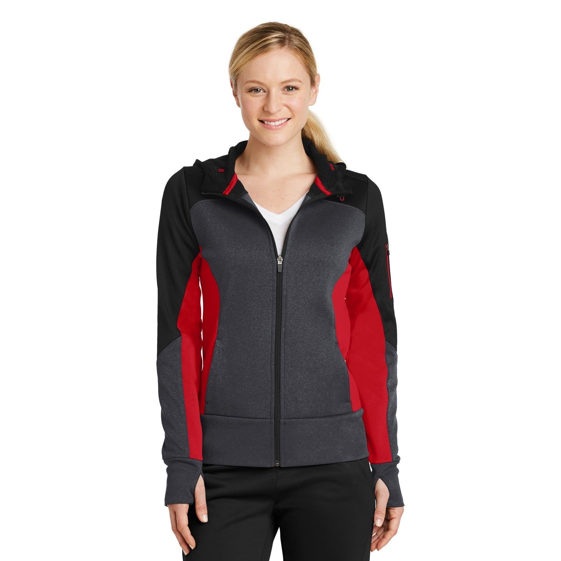 Sport-Tek-Sport-Tek® Women's Tech Fleece Colorblock Full-Zip Hooded Jacket. LST245-MedTech-2