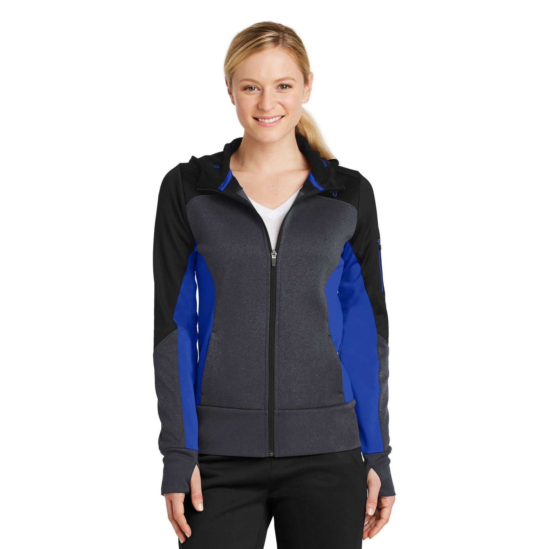 Sport-Tek-Sport-Tek® Women's Tech Fleece Colorblock Full-Zip Hooded Jacket. LST245-MedTech-3