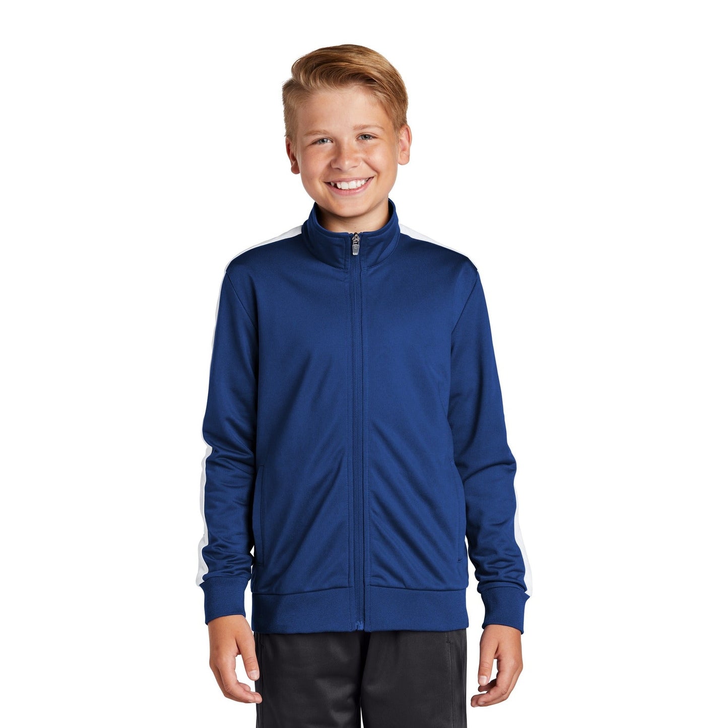 Sport-Tek-Sport-Tek ® Youth Tricot Sleeve Stripe Track Jacket. YST94-MedTech-5