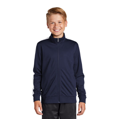 Sport-Tek-Sport-Tek ® Youth Tricot Sleeve Stripe Track Jacket. YST94-MedTech-4