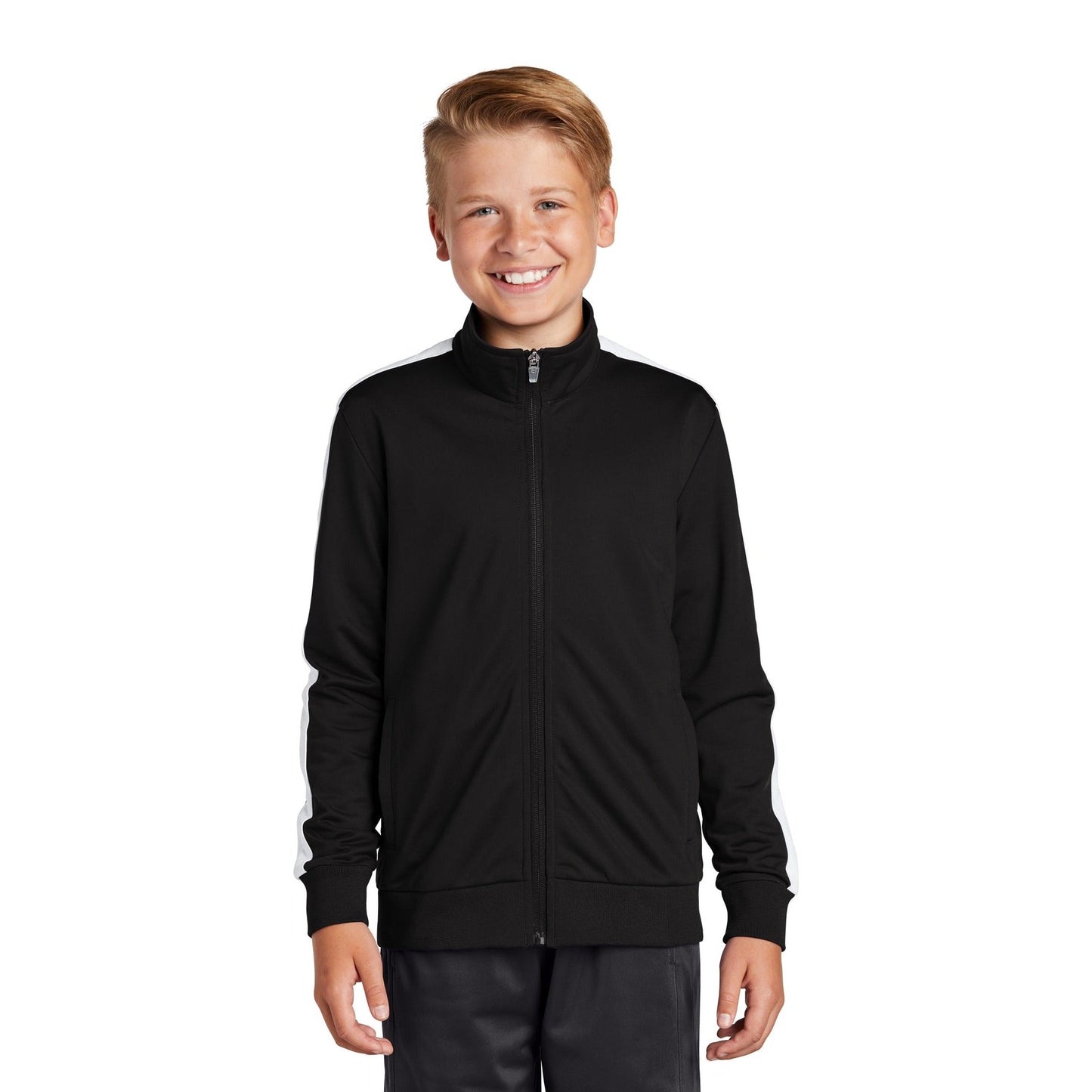 Sport-Tek-Sport-Tek ® Youth Tricot Sleeve Stripe Track Jacket. YST94-MedTech-2