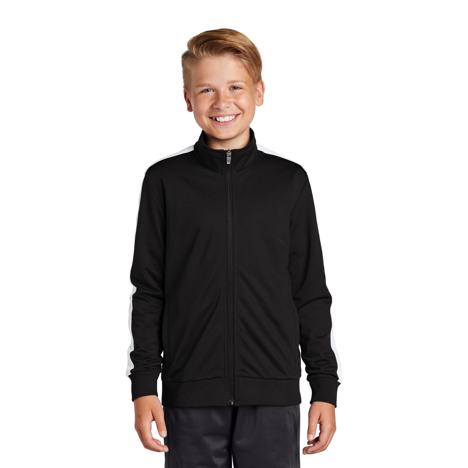 Sport-Tek-Sport-Tek ® Youth Tricot Sleeve Stripe Track Jacket. YST94-MedTech-2