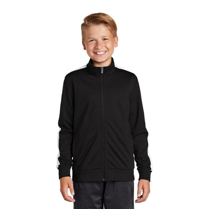 Sport-Tek-Sport-Tek ® Youth Tricot Sleeve Stripe Track Jacket. YST94-MedTech-2