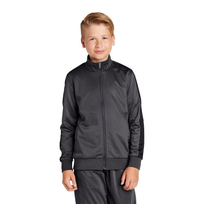 Sport-Tek-Sport-Tek ® Youth Tricot Sleeve Stripe Track Jacket. YST94-MedTech-3