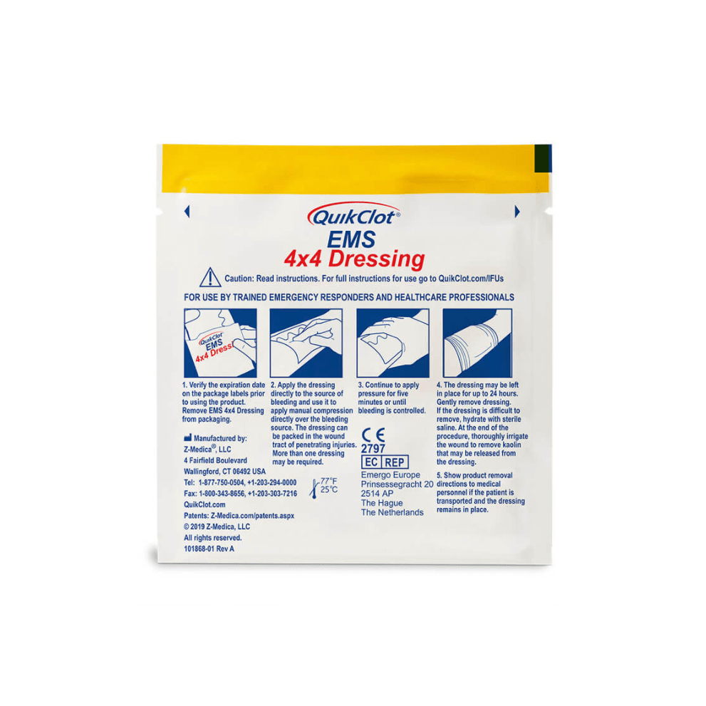 Z-Medica-Z-Medica® QuikClot® EMS Dressing, 4” x 4”-MedTech-2